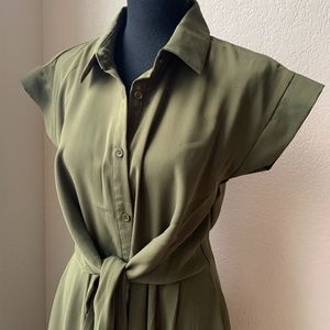 Olive Midi Dress with POCKETS